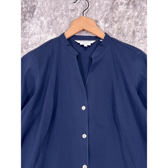 New Foxcroft Dress 8 Womens Navy Blue Non Iron Stretch Band Collared Shirt Style - Picture 2 of 9